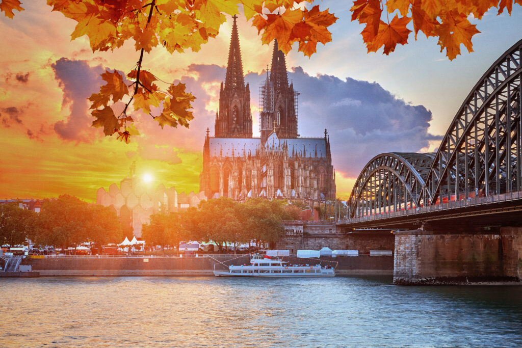 river cruise ship on the Danube at sunset