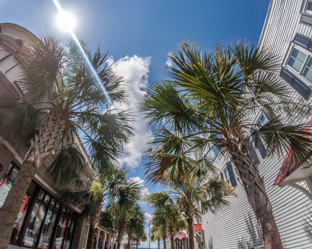 Bright, sun-drenched day in the historic downtown area of Beaufort, South Carolin